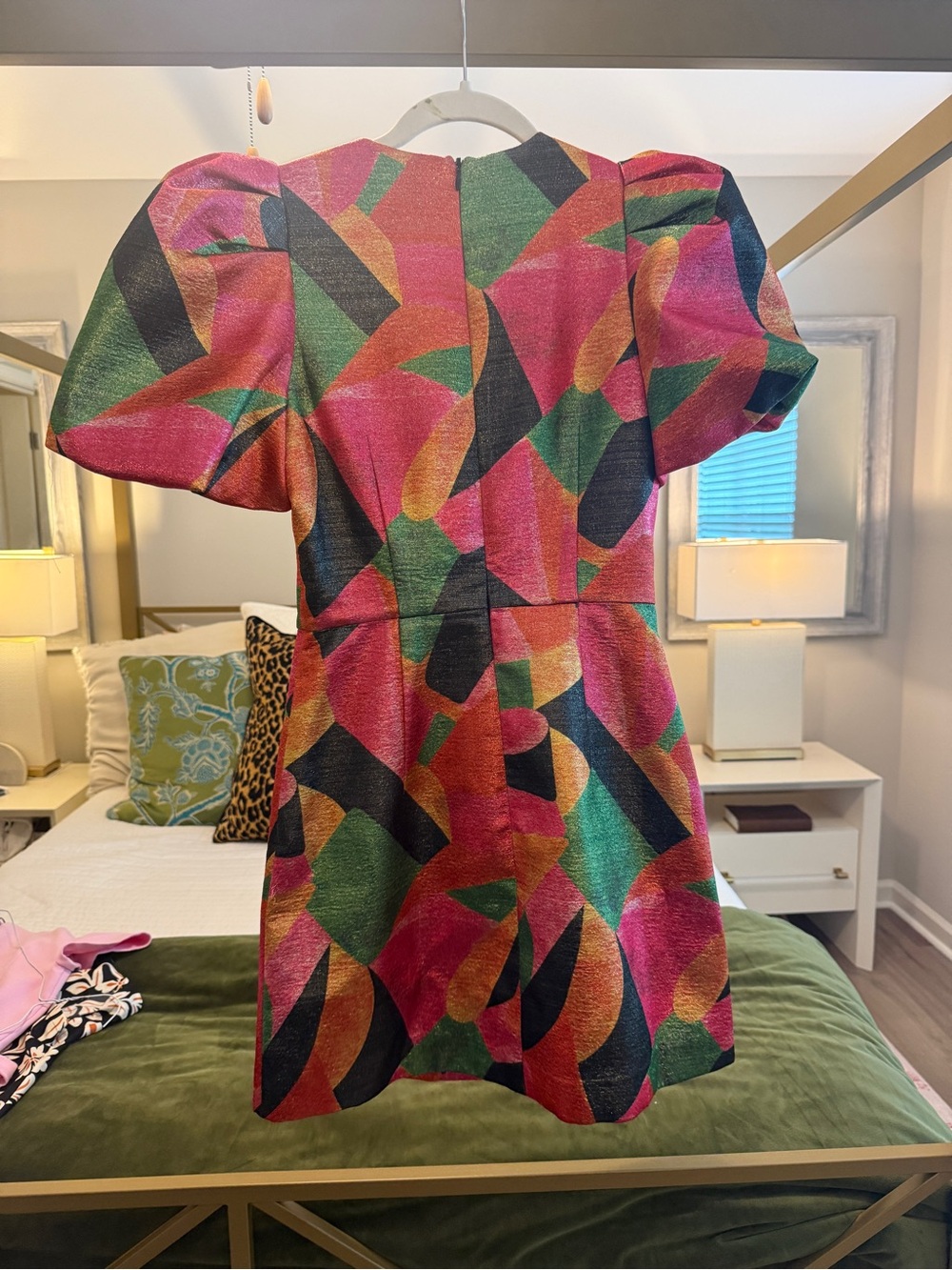 Rebecca Vallance Pink, Green & Orange Abstract Bow-Front Mini Dress - Picture 5 of 7